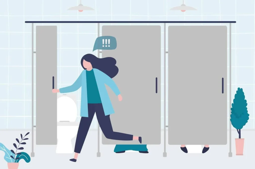 graphic of Urine incontinence Fulwell woman running to the toilet.